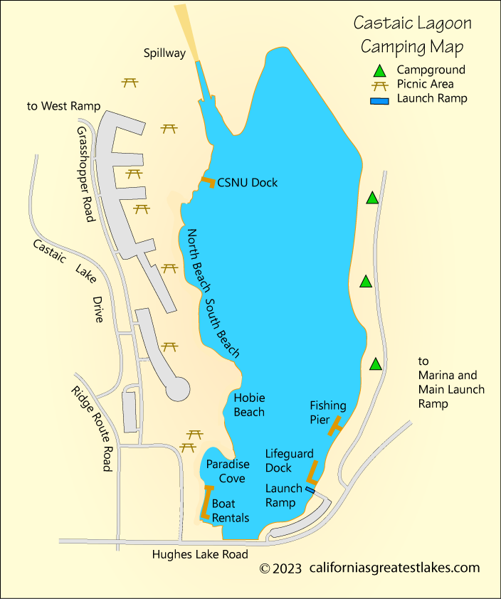Castaic Lagoon camping map, CA
