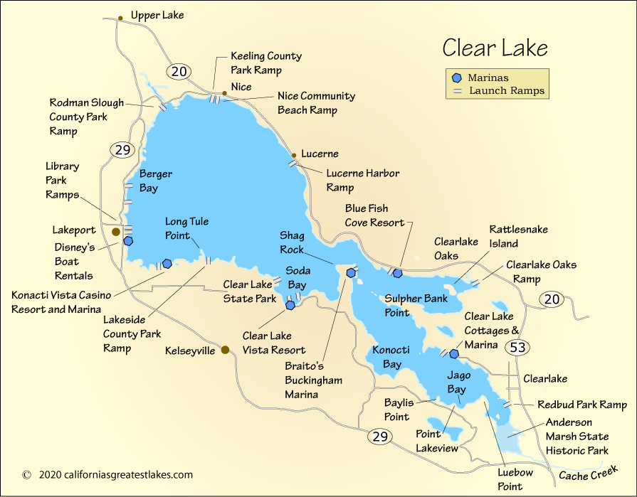 Clear Lake fishing map, CA