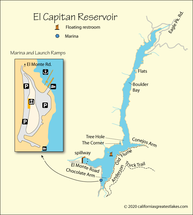 El Capitan Reservoir fishing map, CA