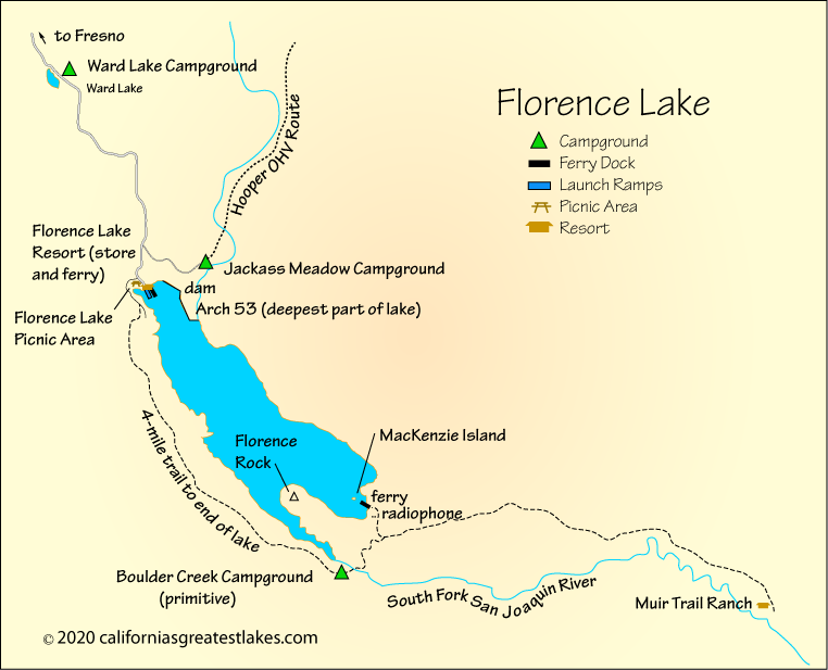 Florence Lake fishing map, CA