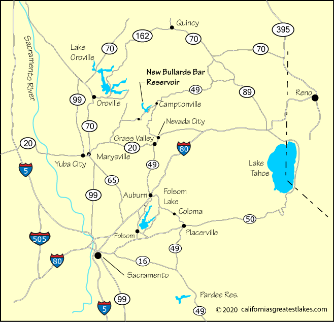 map of greater New Bullards Bar Reservoir area, California