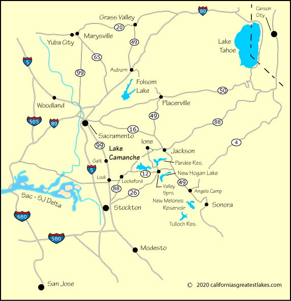 map of greater Lake Camanche area, California