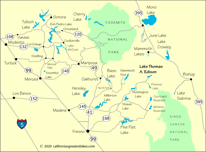 Map showing the greater Lake Thomas A. Edison area, CA