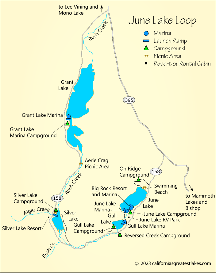 Ju e Lake Loop fishing map, CA