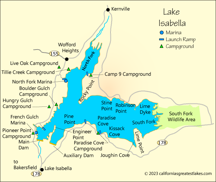 Lake Isabella fishing map, CA