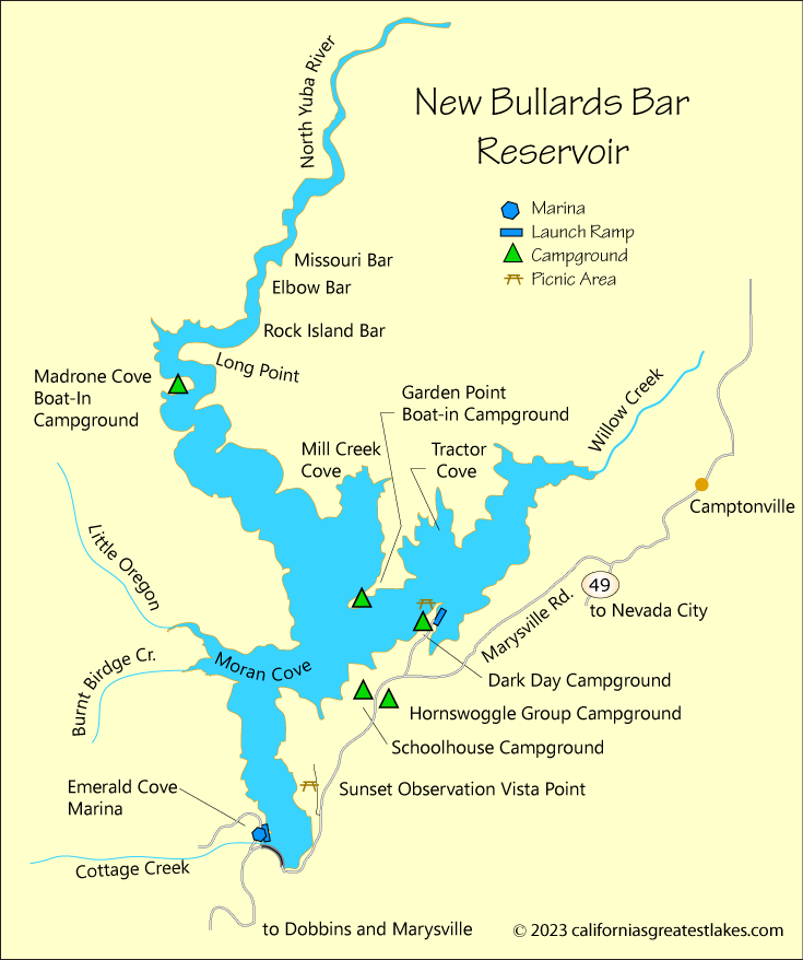 New Bullards Bar Reservoir map, CA