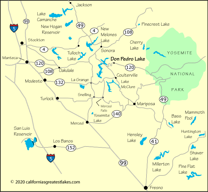 Map showing the greater Don Pedro Lake area, CA