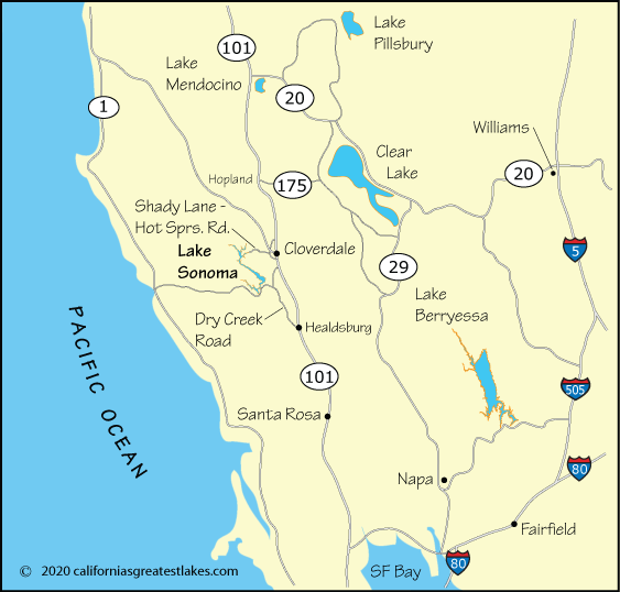 Map showing the greater Lake Sonoma area, CA