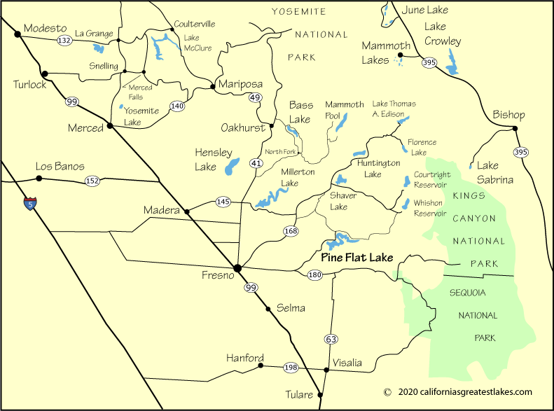 Map showing the greater Pine Flat Lake area, CA