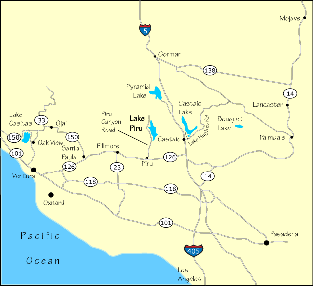 Map showing the greater Lake Piru area, CA