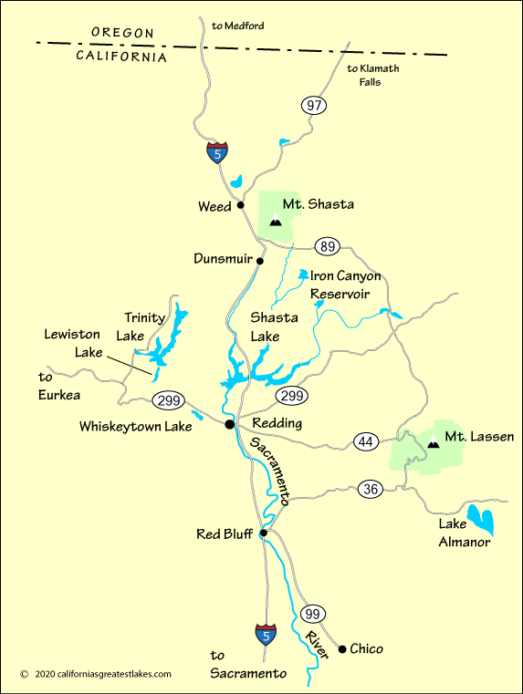 Map showing the greater Shasta Lake area, CA