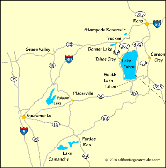 Map showing the greater Lake Tahoe area, CA