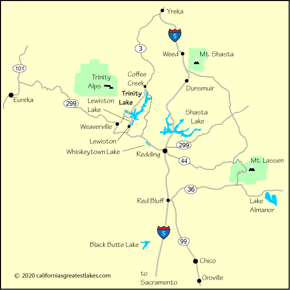 Map showing the greater Trinity Lake area, CA