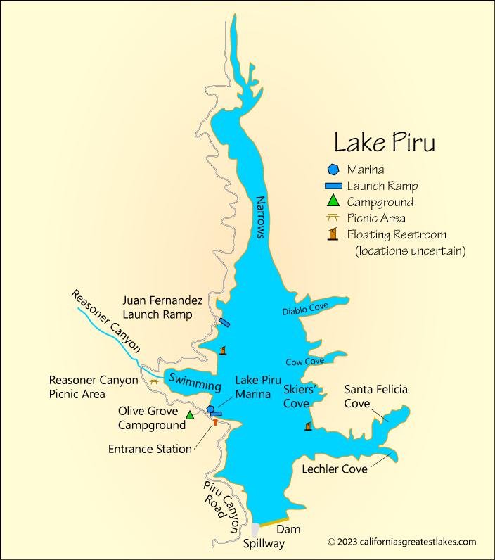 Lake Piru fishing map, CA