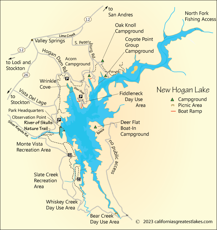 New Hogan Lake fishing map, CA