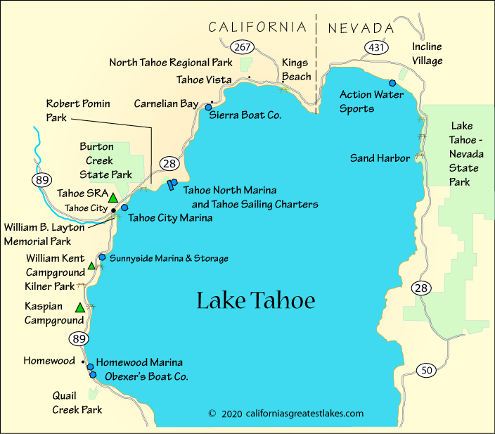 North Lake Tahoe  fishing map, CA