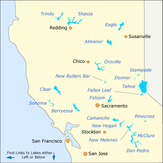 map of Northern California's greatest lakes, CA