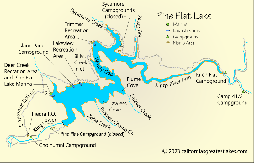 Pine Flat Lake fishing map, CA