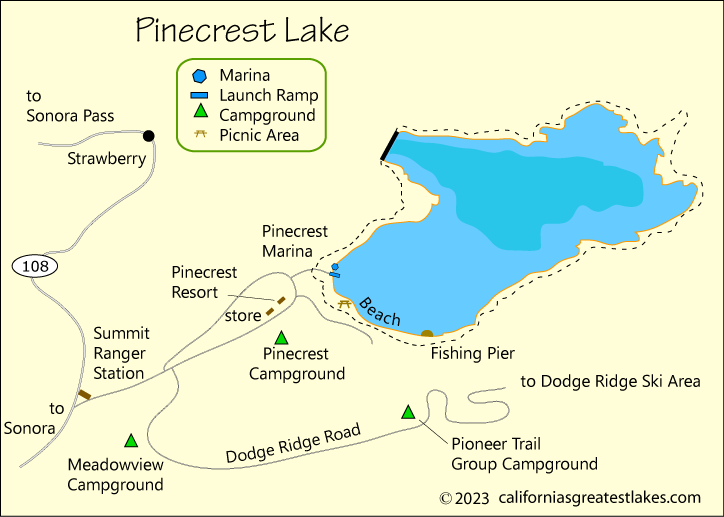 Pinecrest Lake fishing map, CA