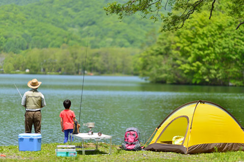 father and child fishing, CA