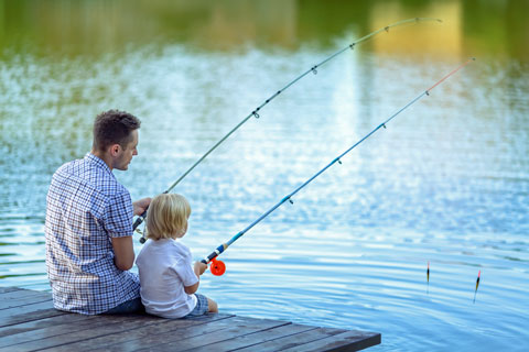 father and child fishing, CA