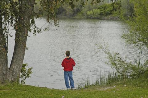 boy fishing at Lake Camanche, CA