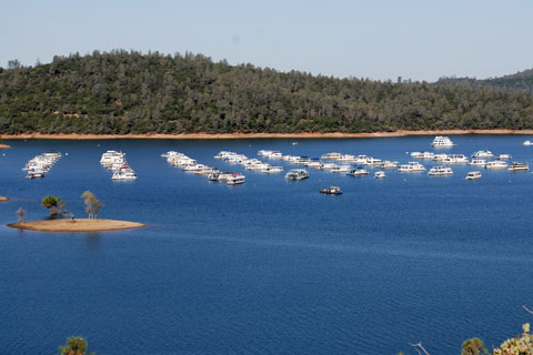 Boats moored at Lake Oroville, California